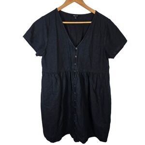 Madewell Alexandra Black Linen Blend Button Front Babydoll Mini Dress Size M